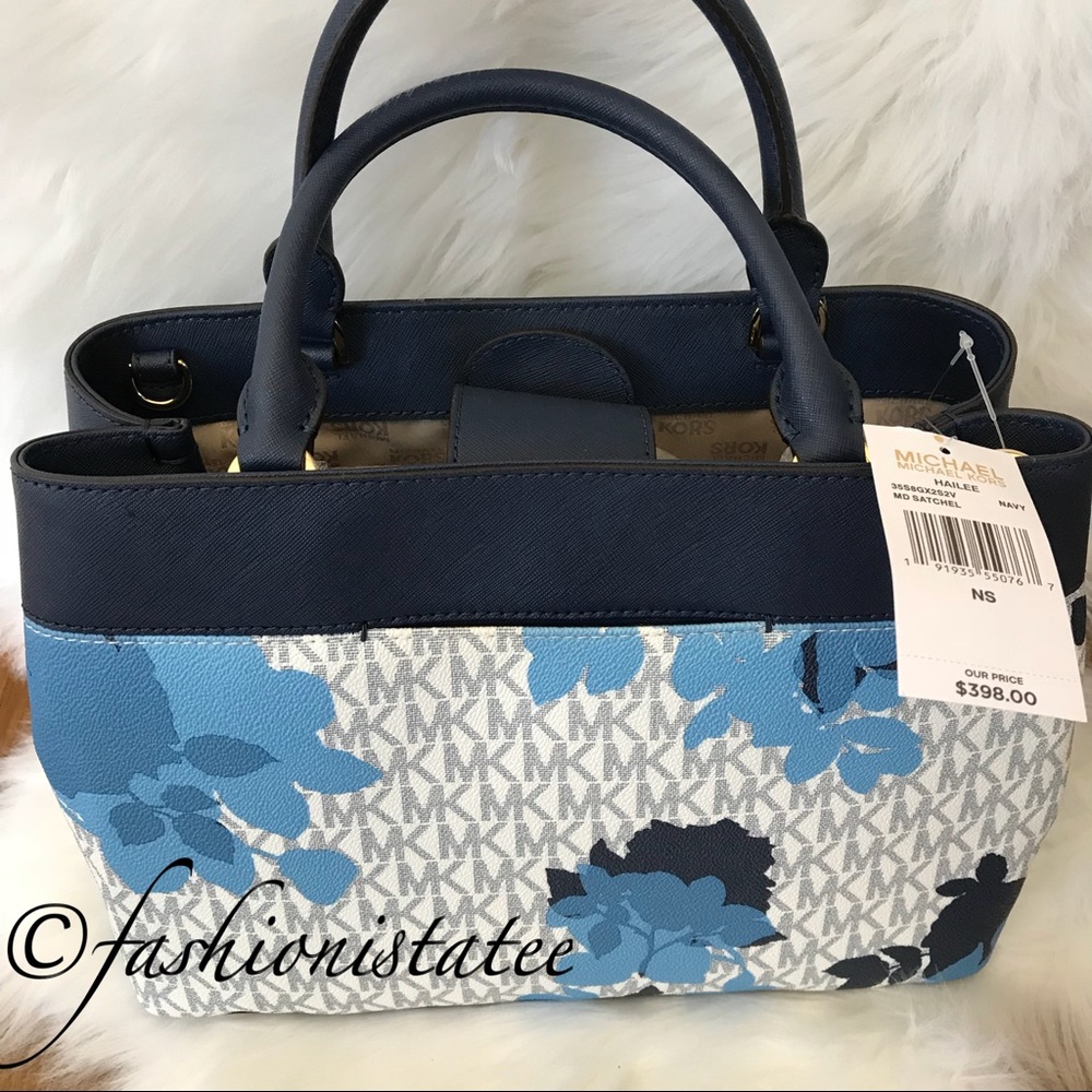 NWT Michael Kors Hailee Medium Satchel Navy Bag - Picture 4 of 7